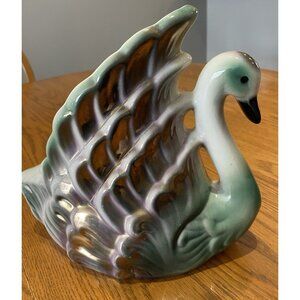 Vintage Ceramic Swan Shaped Planter /Vase/TV Lamp Beautiful Green & Gold Colors